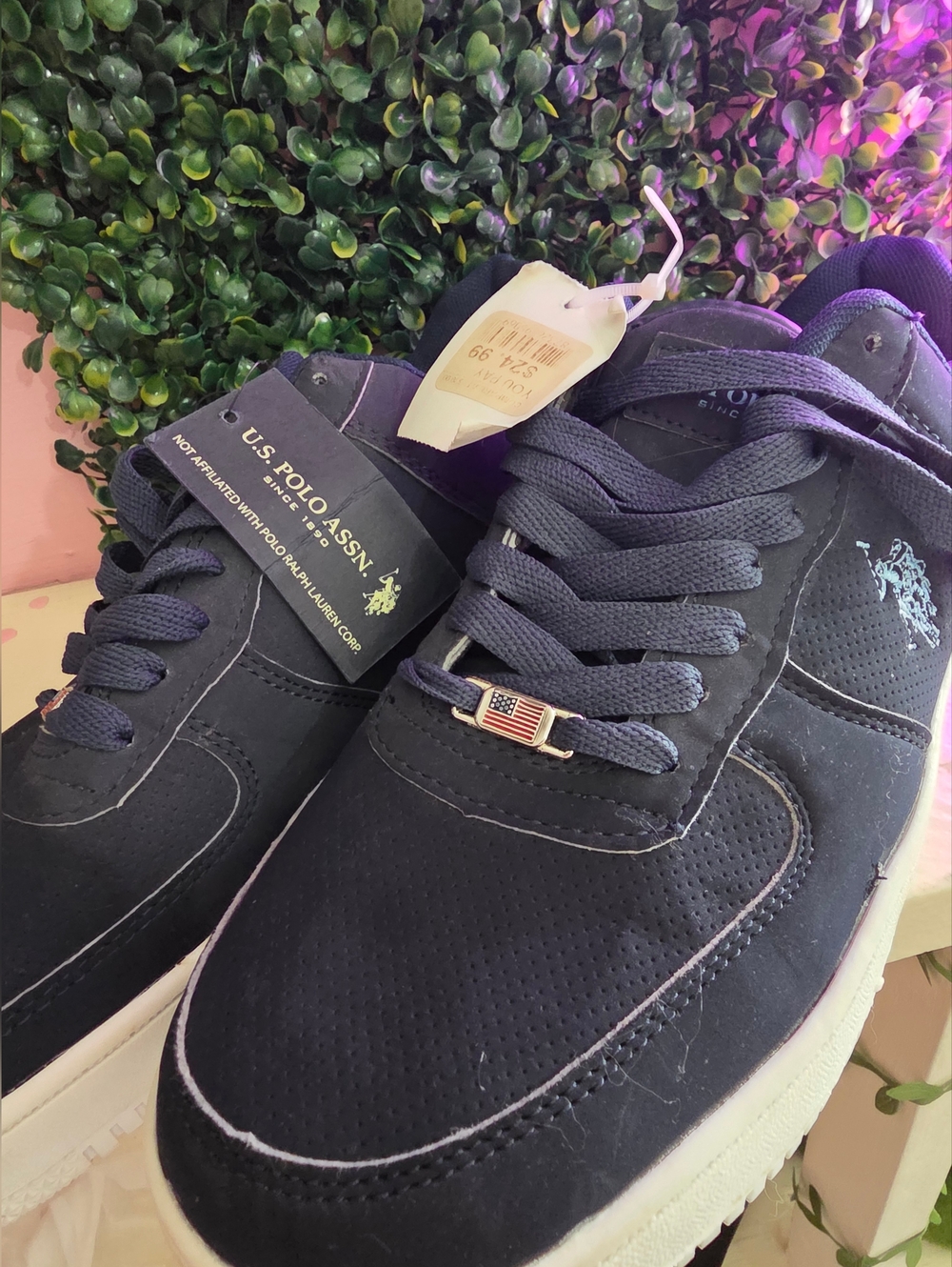 U.S. Polo Assn. Men's Dark Blue Low-Top Sneakers with American Flag Lace Charm
